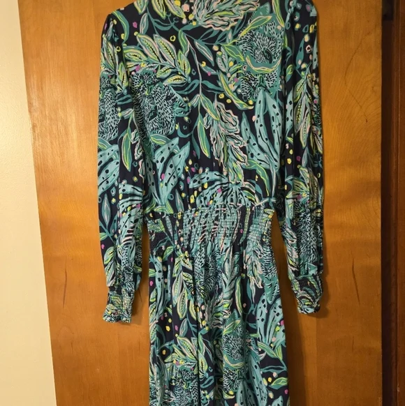 Lilly Pulitzer Talley Smocked Dress Low Tide Navy Catty Purrsonality S - Picture 7 of 7
